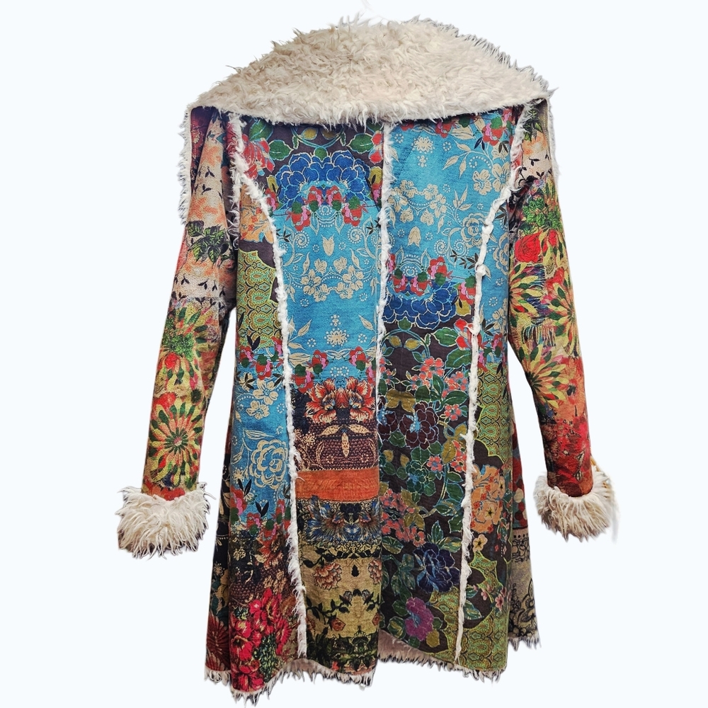 🎁HOLIDAY SPECIAL🎁JOHNNY WAS Sherpa Biya Floral Tapestry Faux Fur Lined Coat - Picture 13 of 16